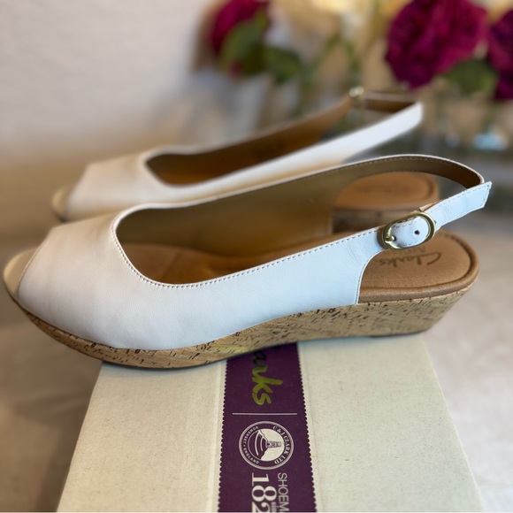 Clarks Artisan Orlena Currant White Cork Sandal Slingback Size 10 NIB‎